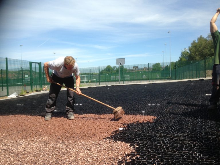 X-Grid being laid as a permeable grid solution at a Belper school car park