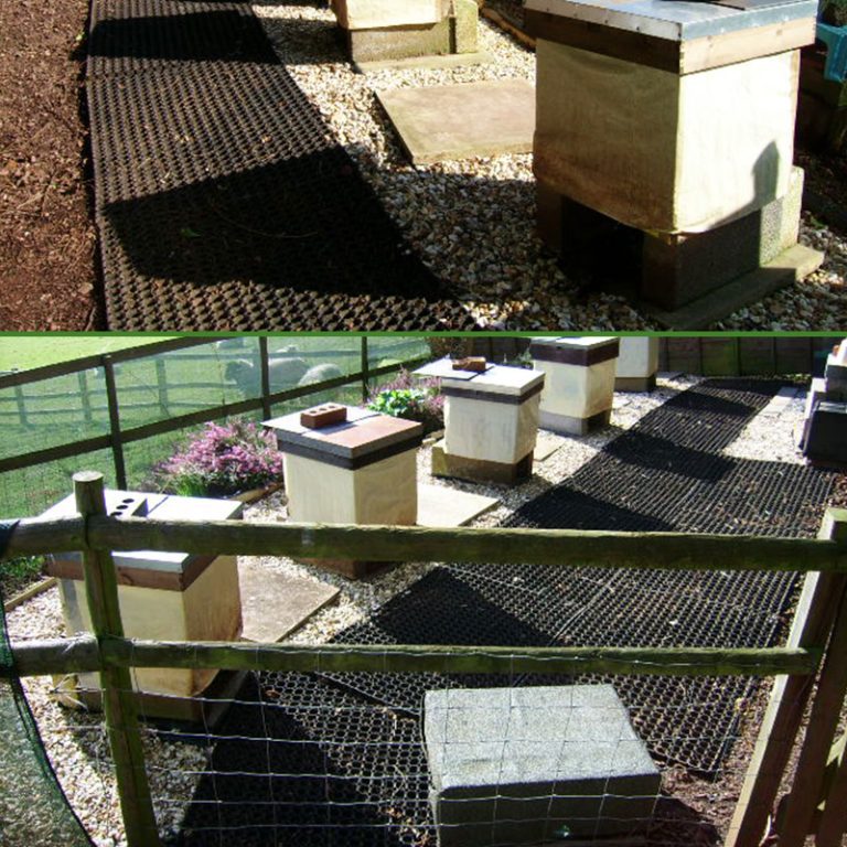 Rubber Grass Mats are also used around bee hives