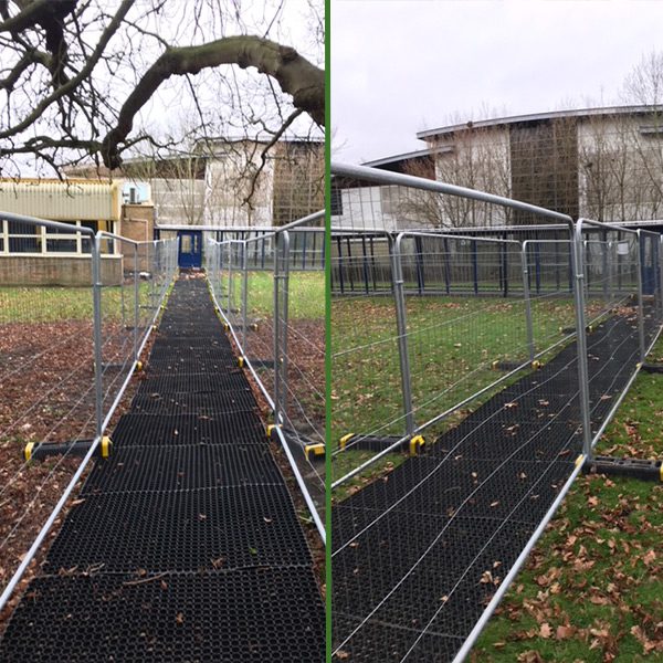The mats were used in order to allow students to cross the grass during refurbishment