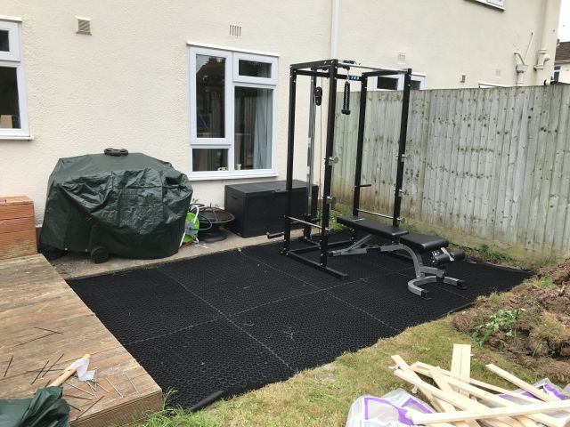 Rubber Grass Mats Installed on a Back Garden