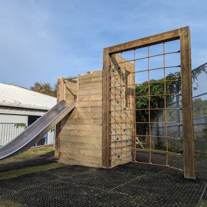 Climbing Frame & Slide With Rubber Grass Mats As Safety Surface