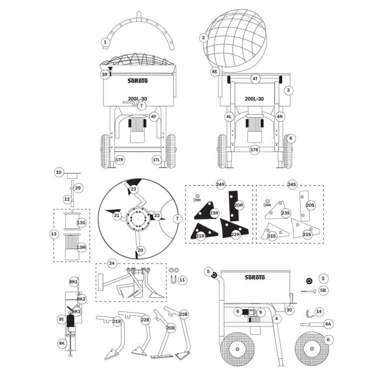 SoRoTo 200L Forced Action Mixer Spare Parts Diagram