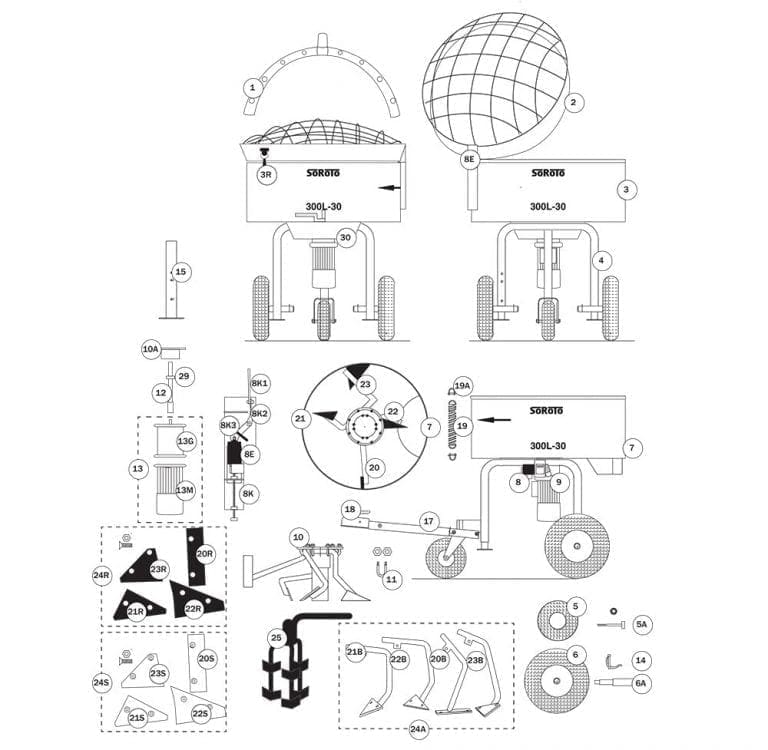 SoRoTo 300L Forced Action Mixer Spare Parts Diagram